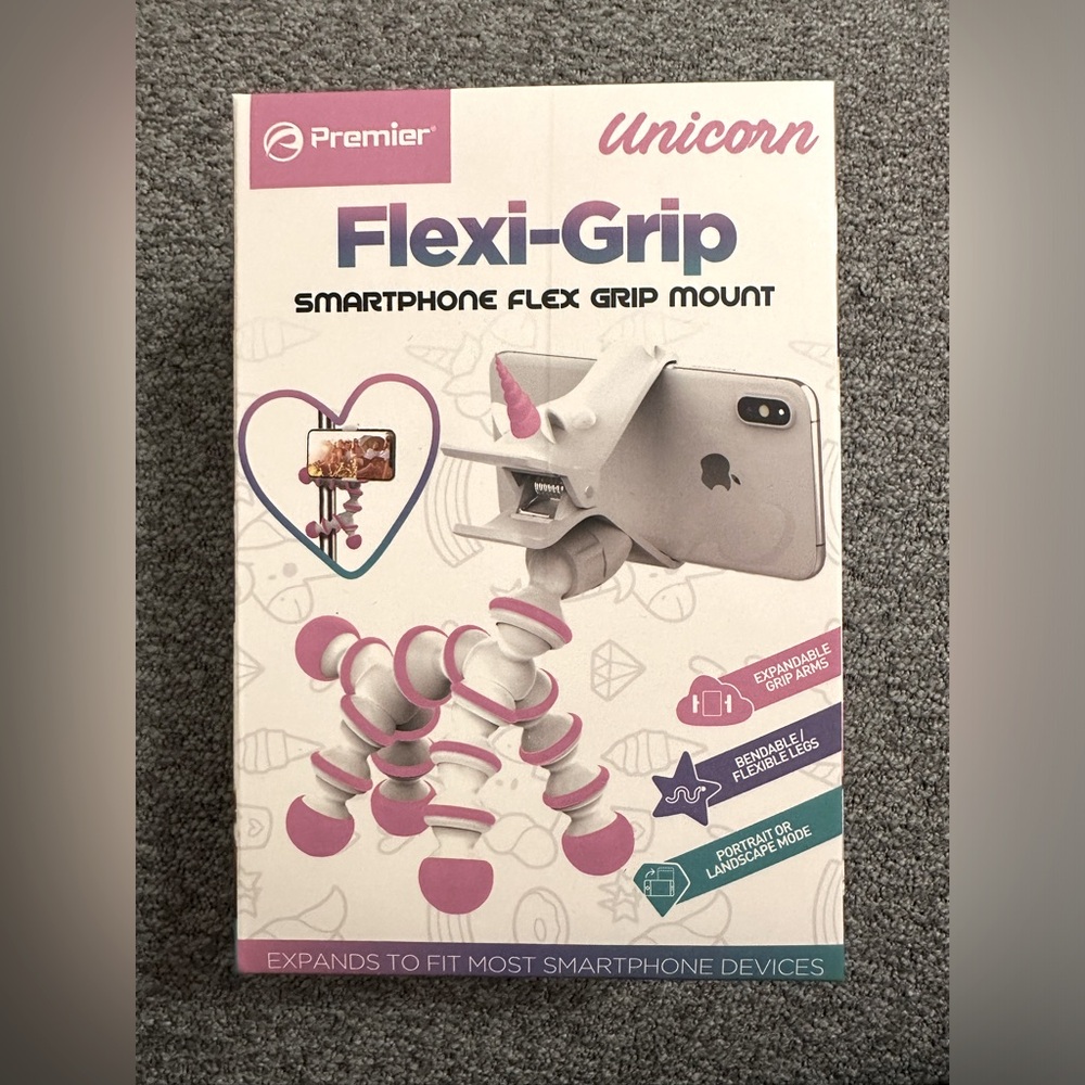 *NEW* Premier Unicorn Flexi-Grip Smartphone Flex Grip Mount -Color: Pink & White